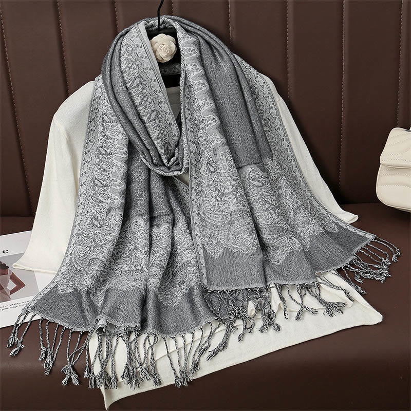 Tactile Jacquard Floral Meditation Wrap Tibetan Shawl