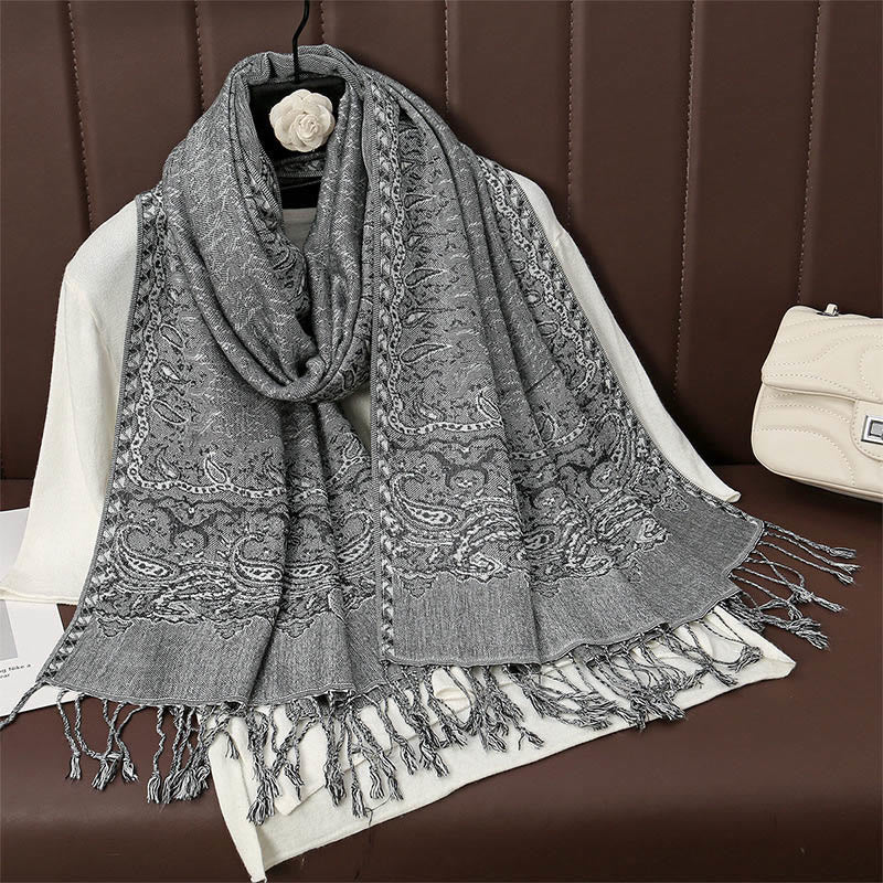 Tactile Jacquard Floral Meditation Wrap Tibetan Shawl