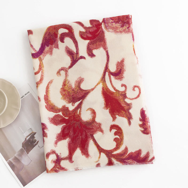 Tibetan Red Flower Print Shawl Fall Winter Soft Warm Scarf Wrap