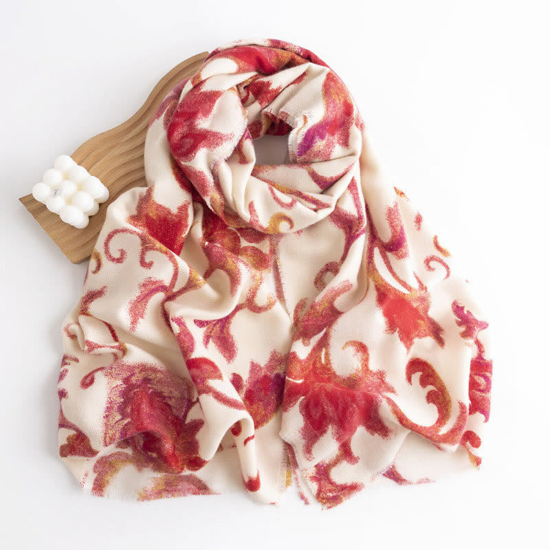 Tibetan Red Flower Print Shawl Fall Winter Soft Warm Scarf Wrap
