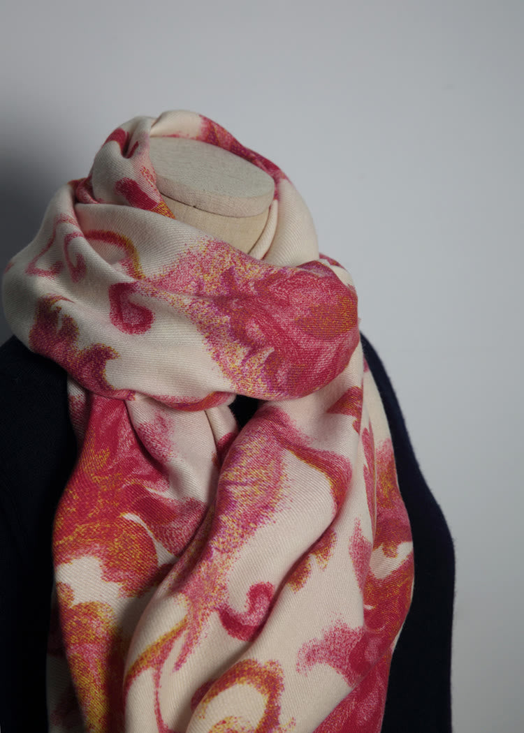 Tibetan Red Flower Print Shawl Fall Winter Soft Warm Scarf Wrap