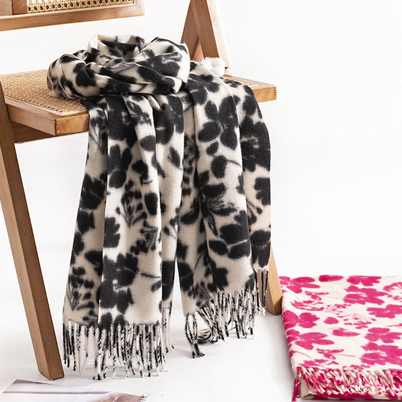 Tibetan Rose Flower Branches Print Tassels Shawl Fall Winter Soft Warm Scarf Wrap
