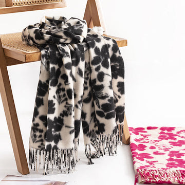 Tibetan Rose Flower Branches Print Tassels Shawl Fall Winter Soft Warm Scarf Wrap