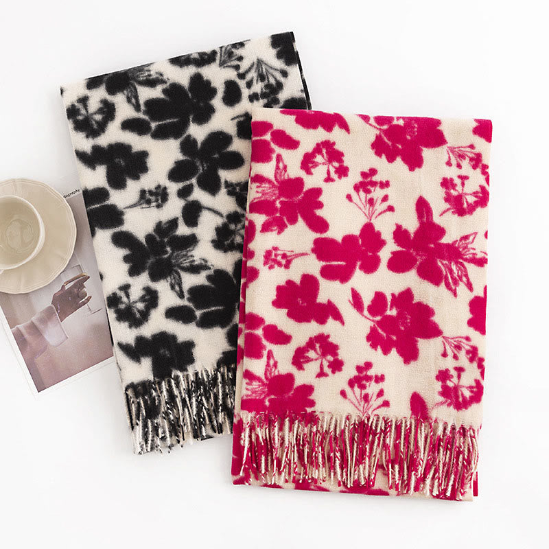 Tibetan Rose Flower Branches Print Tassels Shawl Fall Winter Soft Warm Scarf Wrap