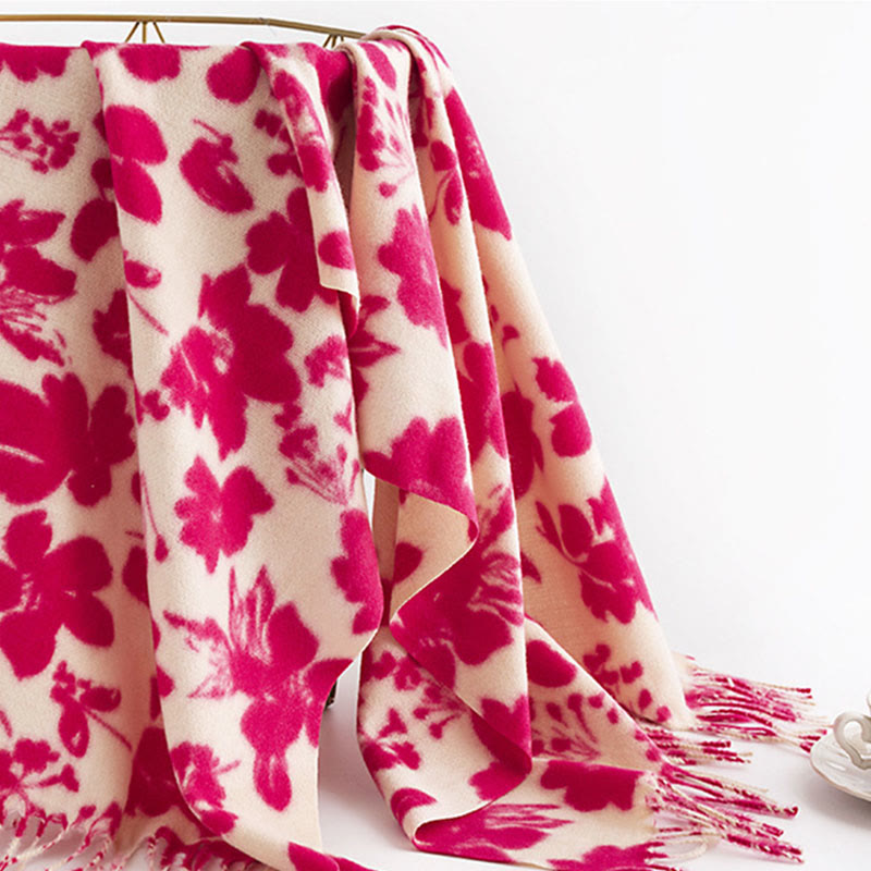 Tibetan Rose Flower Branches Print Tassels Shawl Fall Winter Soft Warm Scarf Wrap