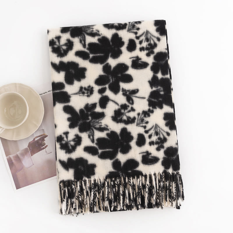 Tibetan Rose Flower Branches Print Tassels Shawl Fall Winter Soft Warm Scarf Wrap