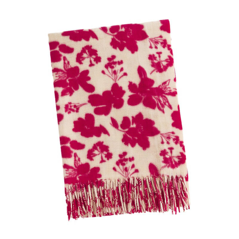 Tibetan Rose Flower Branches Print Tassels Shawl Fall Winter Soft Warm Scarf Wrap