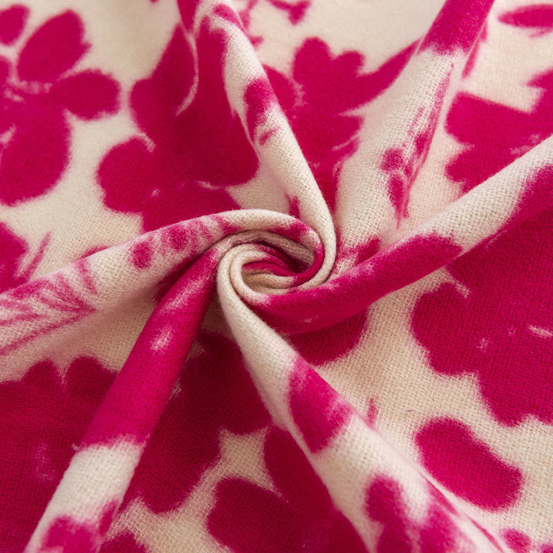 Tibetan Rose Flower Branches Print Tassels Shawl Fall Winter Soft Warm Scarf Wrap
