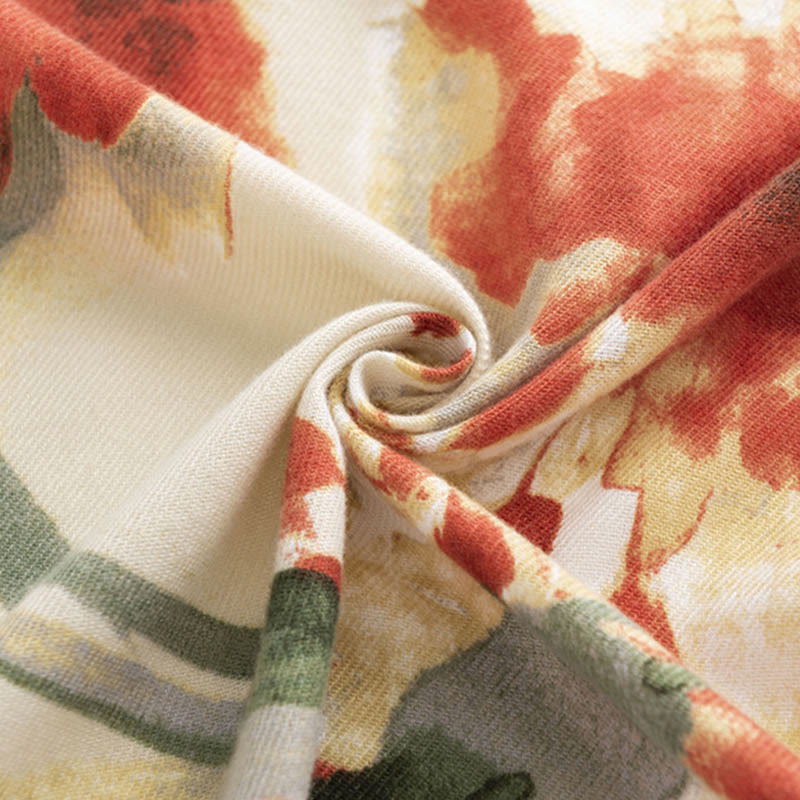 Tibetan Chinese Retro Ink Painting Flower Print Shawl Fall Winter Cozy Warm Scarf Wrap