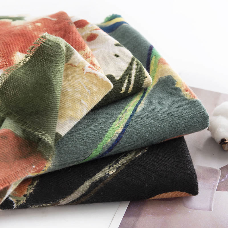 Tibetan Chinese Retro Ink Painting Flower Print Shawl Fall Winter Cozy Warm Scarf Wrap