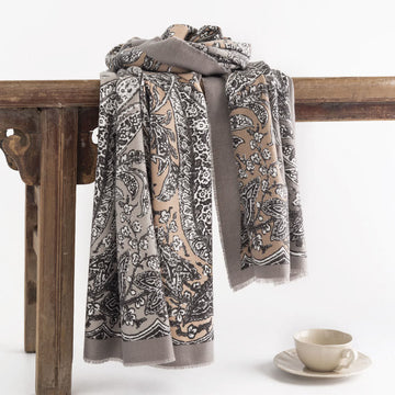 Tibetan Ethnic Flower Print Shawl Fall Winter Soft Warm Scarf Wrap