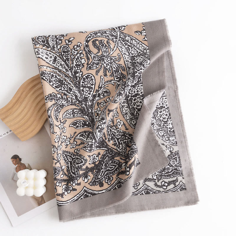 Tibetan Ethnic Flower Print Shawl Fall Winter Soft Warm Scarf Wrap