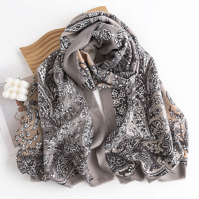 Tibetan Ethnic Flower Print Shawl Fall Winter Soft Warm Scarf Wrap