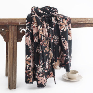 Tactile Knit Botanical Print Meditation Wrap Tibetan Shawl
