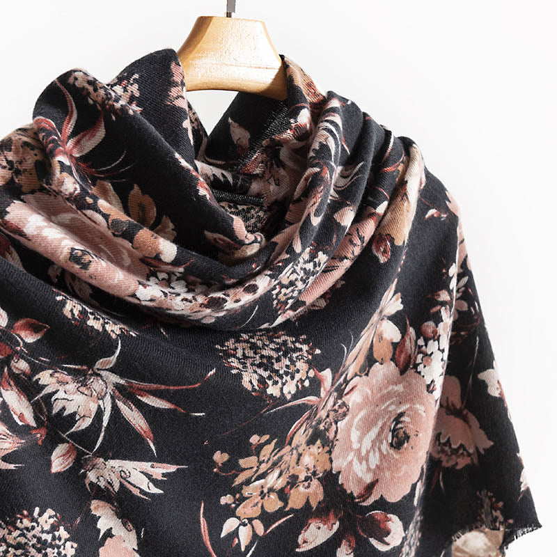 Tactile Knit Botanical Print Meditation Wrap Tibetan Shawl