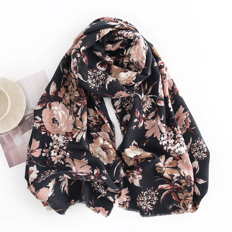 Tactile Knit Botanical Print Meditation Wrap Tibetan Shawl
