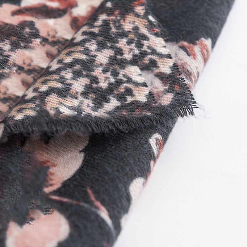 Tactile Knit Botanical Print Meditation Wrap Tibetan Shawl