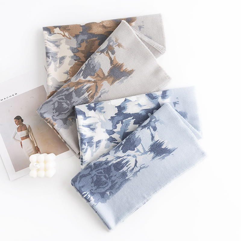 Tibetan Shawl Ethnic Retro Rose Print Fall Winter Cozy Warm Scarf Wrap