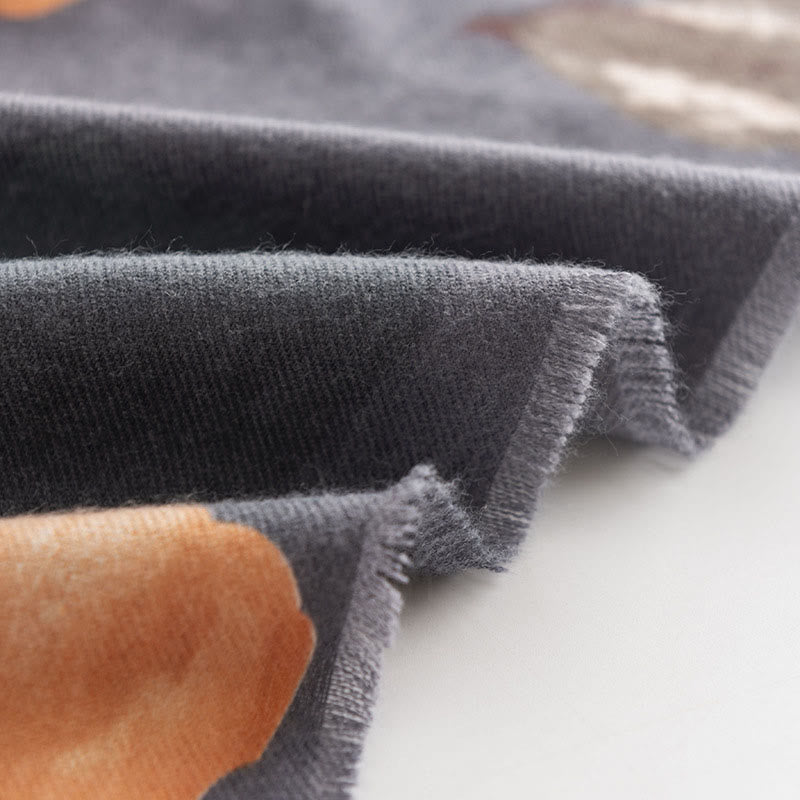 Tibetan Shawl Artistic Style Hibiscus Syriacus Print Fall Winter Cozy Warm Scarf Wrap