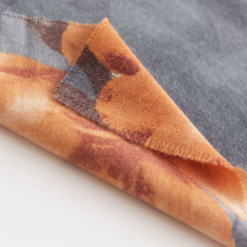 Tibetan Shawl Artistic Style Hibiscus Syriacus Print Fall Winter Cozy Warm Scarf Wrap