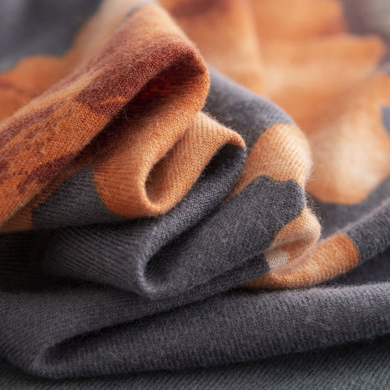 Tibetan Shawl Artistic Style Hibiscus Syriacus Print Fall Winter Cozy Warm Scarf Wrap