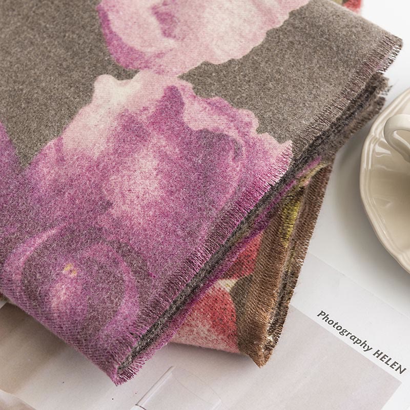 Tibetan Shawl Artistic Style Hibiscus Syriacus Print Fall Winter Cozy Warm Scarf Wrap