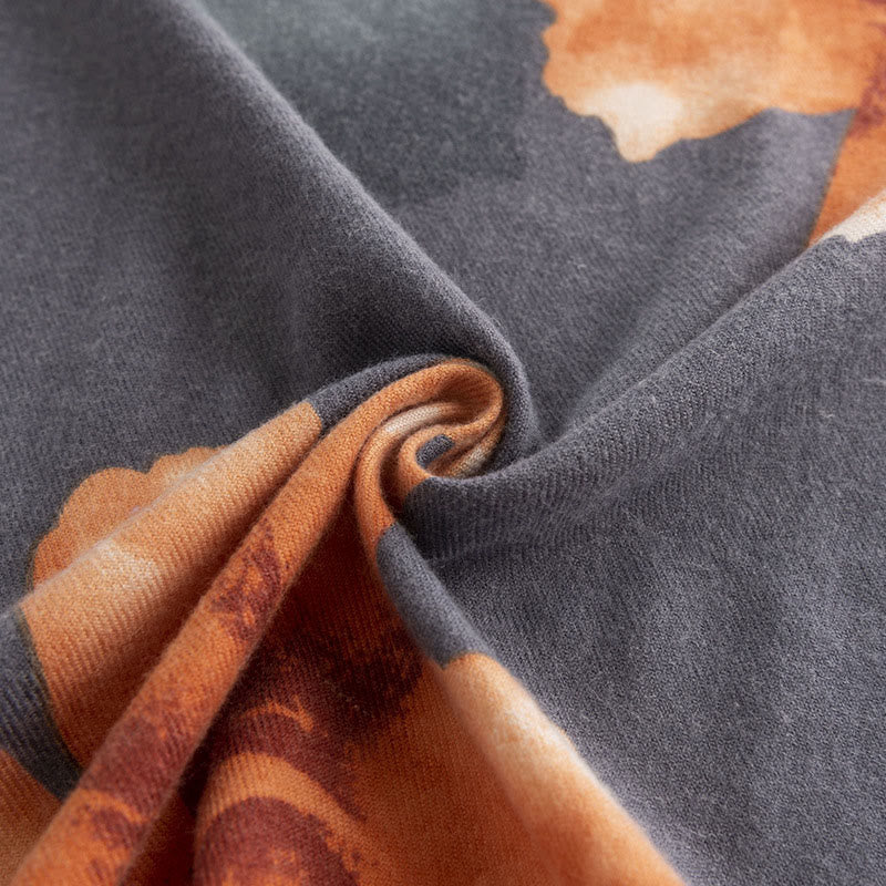 Tibetan Shawl Artistic Style Hibiscus Syriacus Print Fall Winter Cozy Warm Scarf Wrap