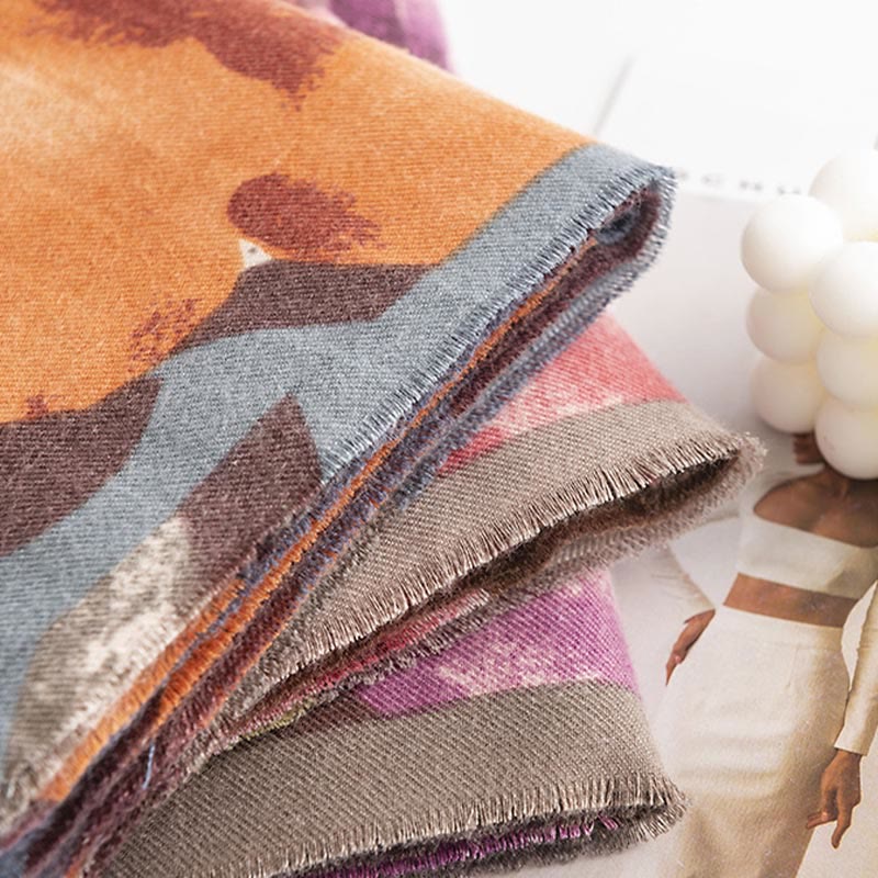 Tibetan Shawl Artistic Style Hibiscus Syriacus Print Fall Winter Cozy Warm Scarf Wrap