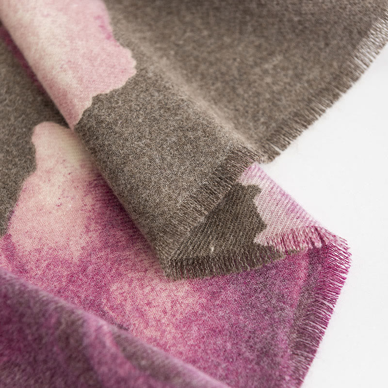 Tibetan Shawl Artistic Style Hibiscus Syriacus Print Fall Winter Cozy Warm Scarf Wrap