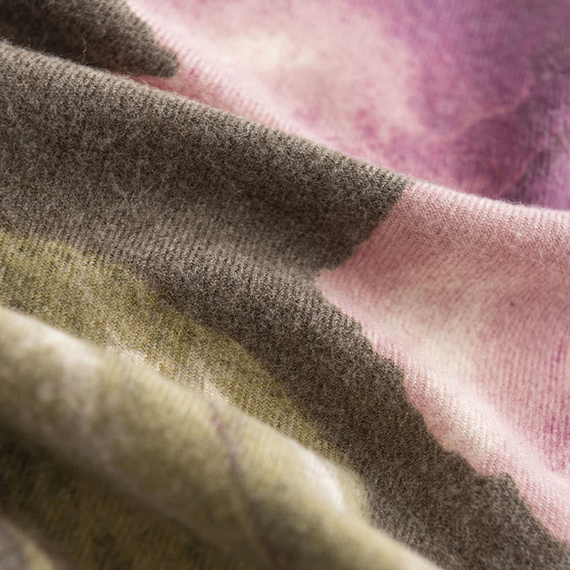 Tibetan Shawl Artistic Style Hibiscus Syriacus Print Fall Winter Cozy Warm Scarf Wrap