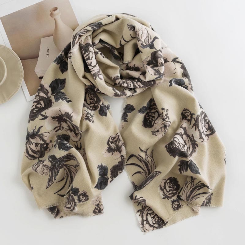 Tibetan Shawl Garden Style Rose Flower Print Fall Winter Soft Warm Scarf Wrap
