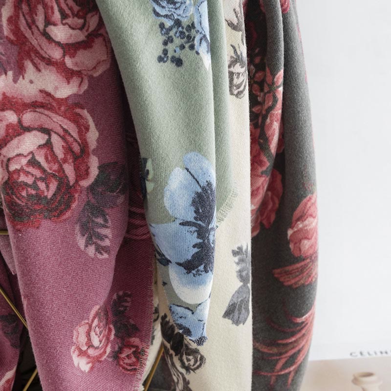 Tibetan Shawl Garden Style Rose Flower Print Fall Winter Soft Warm Scarf Wrap