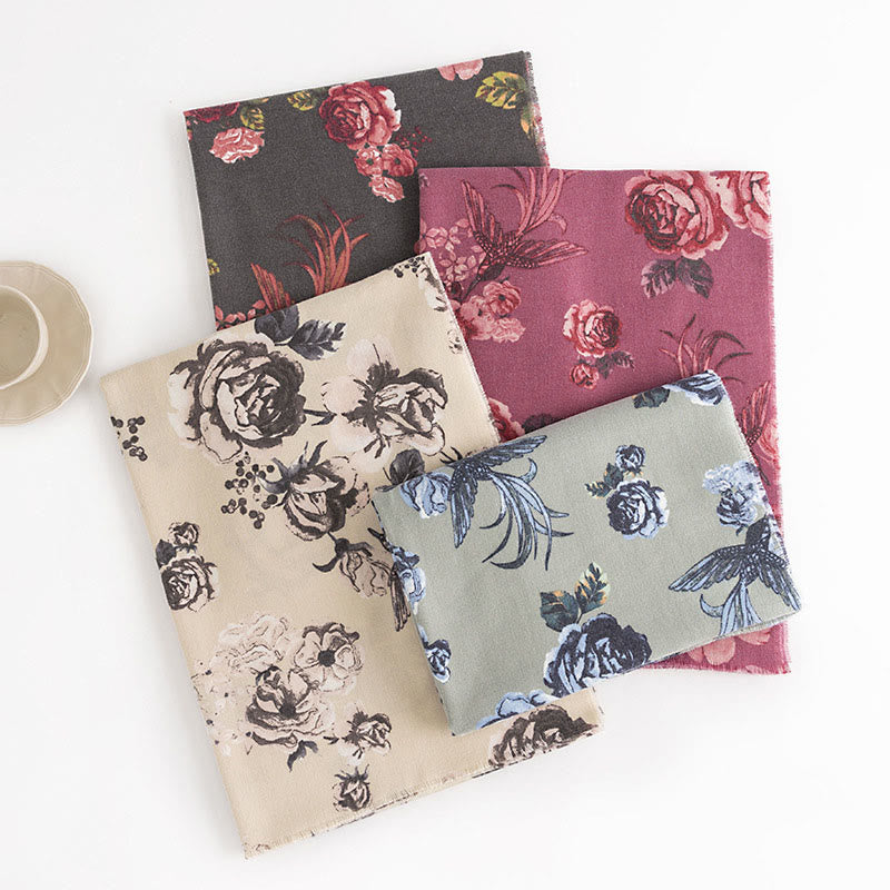 Tibetan Shawl Garden Style Rose Flower Print Fall Winter Soft Warm Scarf Wrap