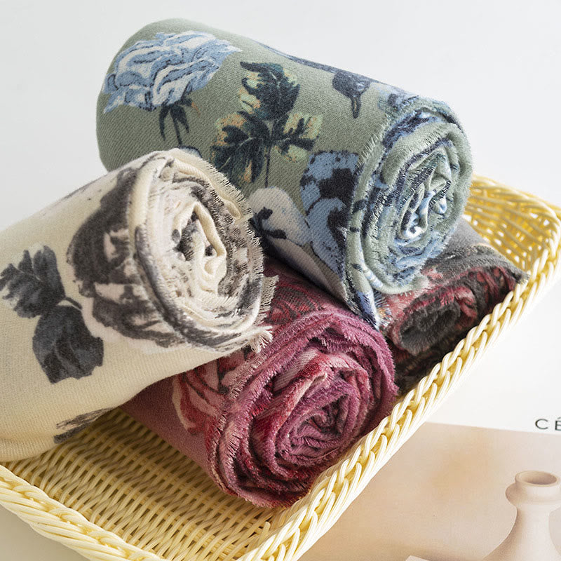 Tibetan Shawl Garden Style Rose Flower Print Fall Winter Soft Warm Scarf Wrap