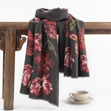 Tibetan Shawl Elegant Flower Print Fall Winter Soft Warm Scarf Wrap