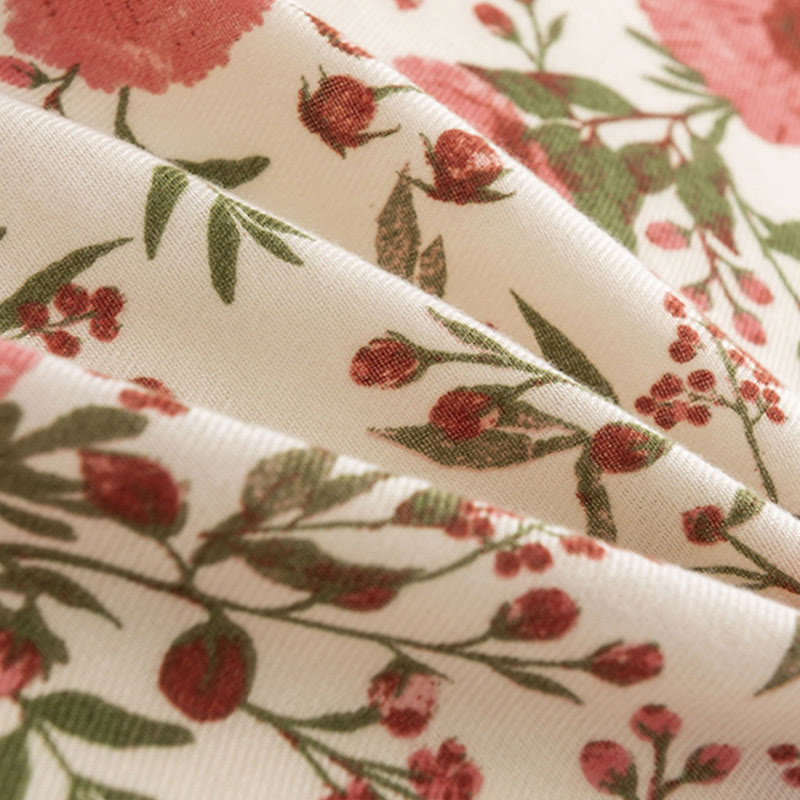 Tibetan Shawl Elegant Sweet Style Big Flower Leaves Print Fall Winter Soft Warm Scarf Wrap