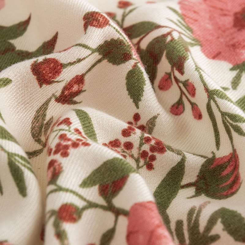 Tibetan Shawl Elegant Sweet Style Big Flower Leaves Print Fall Winter Soft Warm Scarf Wrap