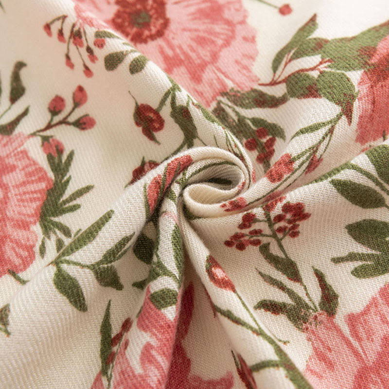 Tibetan Shawl Elegant Sweet Style Big Flower Leaves Print Fall Winter Soft Warm Scarf Wrap