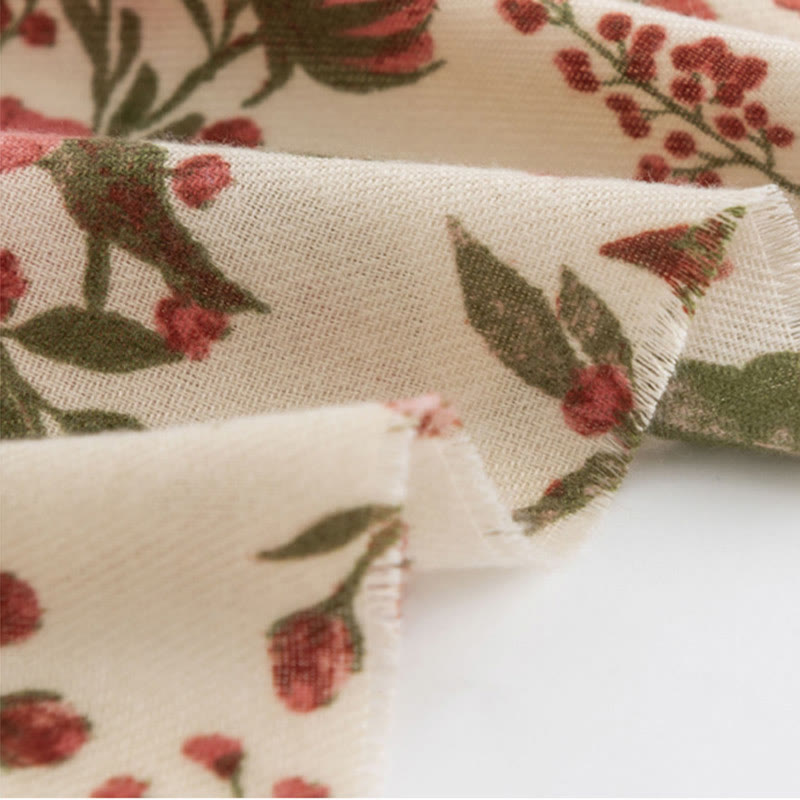 Tibetan Shawl Elegant Sweet Style Big Flower Leaves Print Fall Winter Soft Warm Scarf Wrap