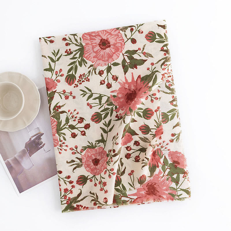 Tibetan Shawl Elegant Sweet Style Big Flower Leaves Print Fall Winter Soft Warm Scarf Wrap