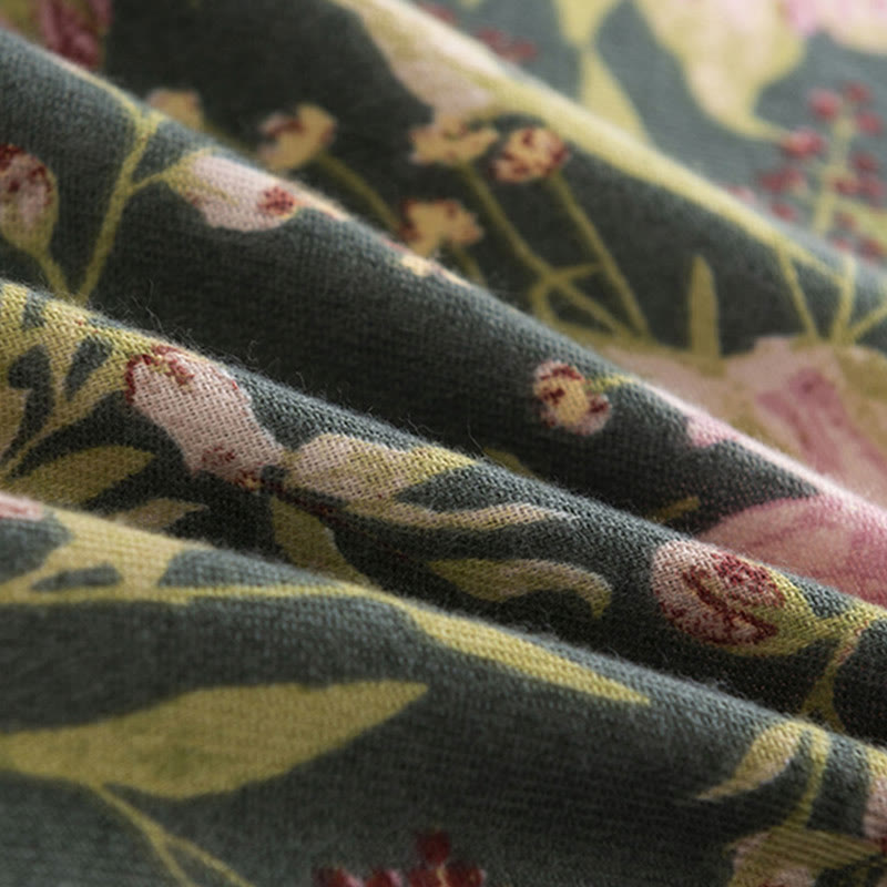 Tibetan Shawl Blooming Flower Lush Leaves Print Fall Winter Soft Warm Scarf Wrap