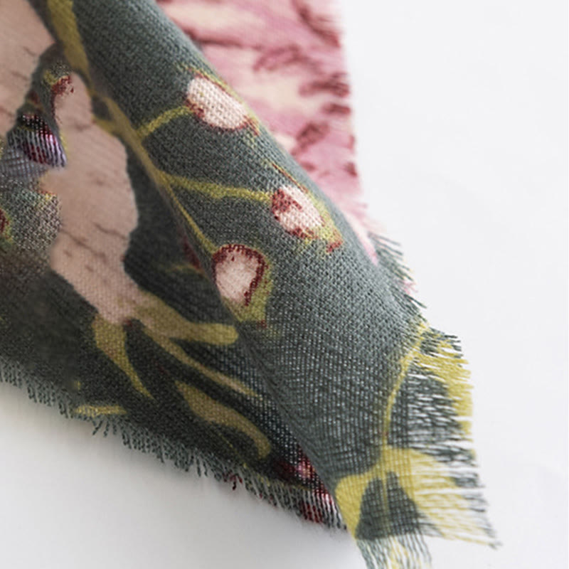Tibetan Shawl Blooming Flower Lush Leaves Print Fall Winter Soft Warm Scarf Wrap