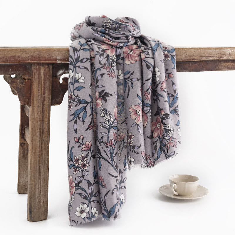 Tibetan Shawl Retro Blooming Camellia Japonica Print Fall Winter Soft Warm Scarf Wrap
