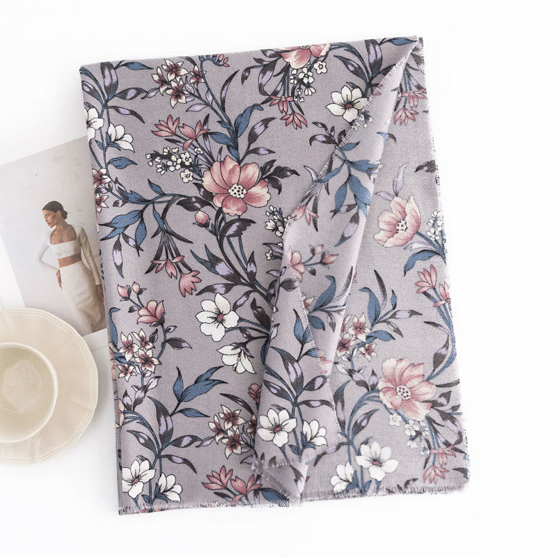 Tibetan Shawl Retro Blooming Camellia Japonica Print Fall Winter Soft Warm Scarf Wrap