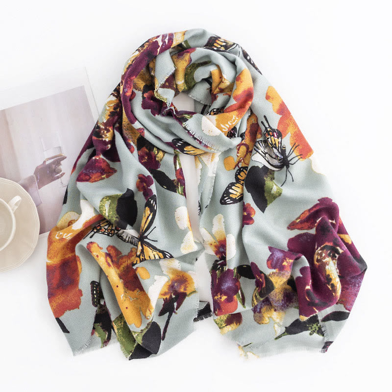 Soft Knit Butterfly Print Meditation Wrap Tibetan Shawl