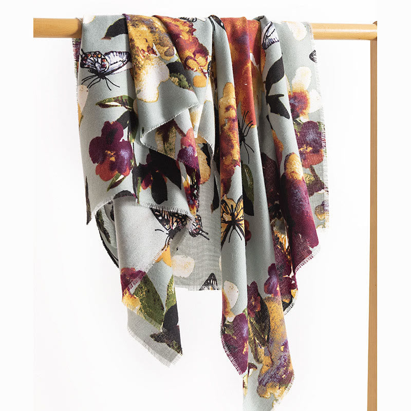 Soft Knit Butterfly Print Meditation Wrap Tibetan Shawl