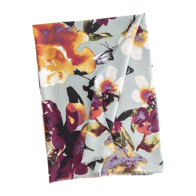 Soft Knit Butterfly Print Meditation Wrap Tibetan Shawl