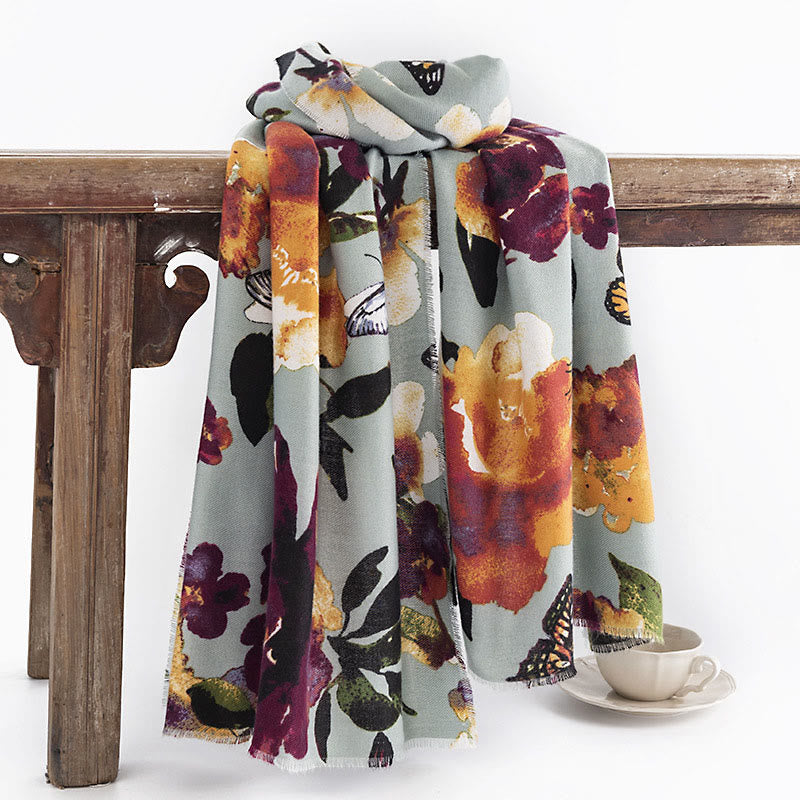 Soft Knit Butterfly Print Meditation Wrap Tibetan Shawl