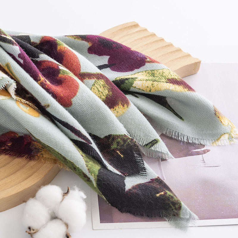 Soft Knit Butterfly Print Meditation Wrap Tibetan Shawl