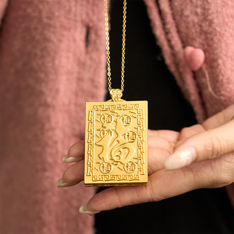 Dragon Gold Plated Copper Hetian Jade Strength Necklace Pendant